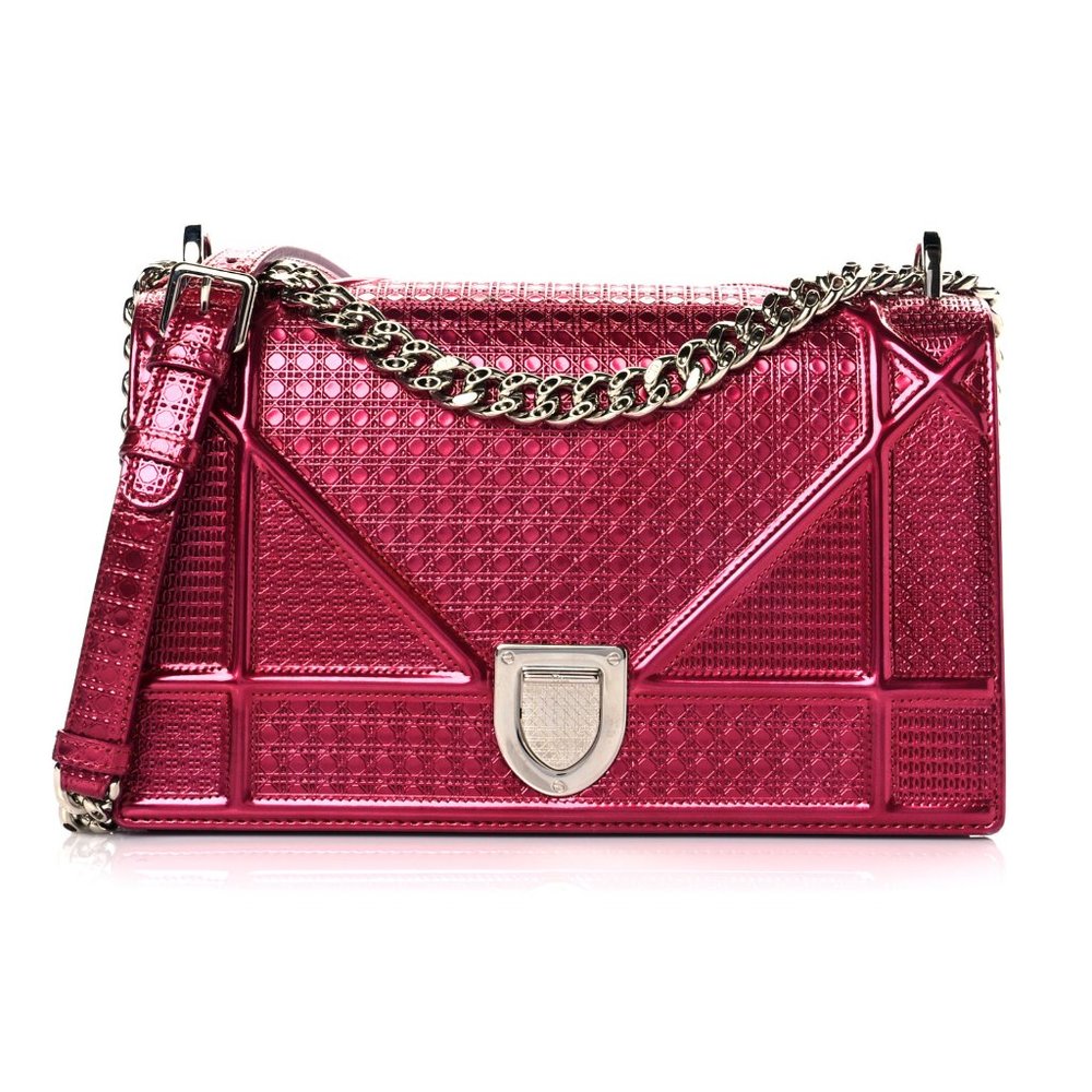 Dior Patent Metallic Leather Micro-Cannage Diorama Flap Bag
